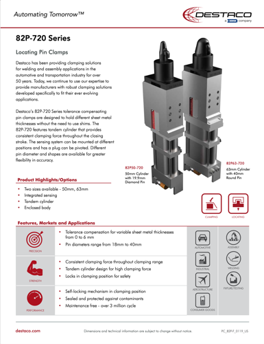 82P-720 Series Tolerance Compensating Pin Clamp Flyer